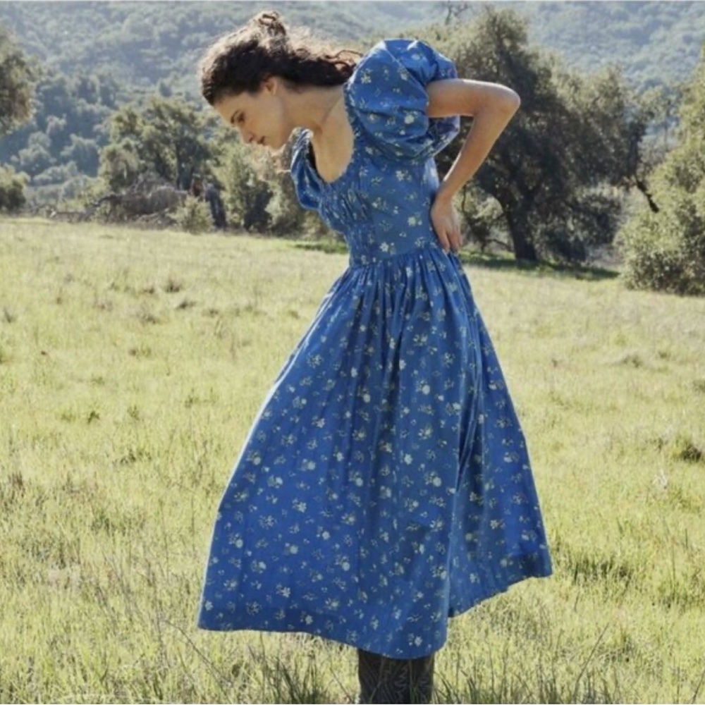 Doen Floral Blue Puff Sleeve Dress